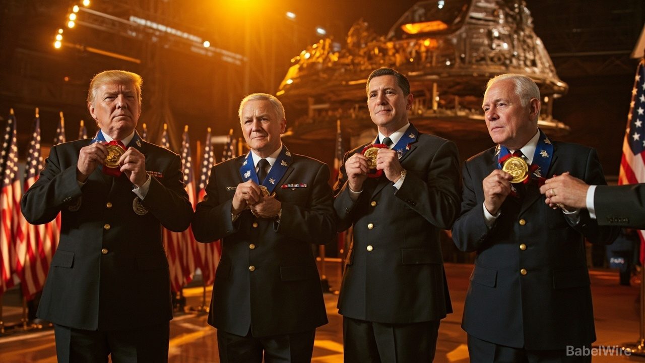 Trump Awards Artemis II Crew the Congressional Space Medal of Honor at Johnson Space Center
