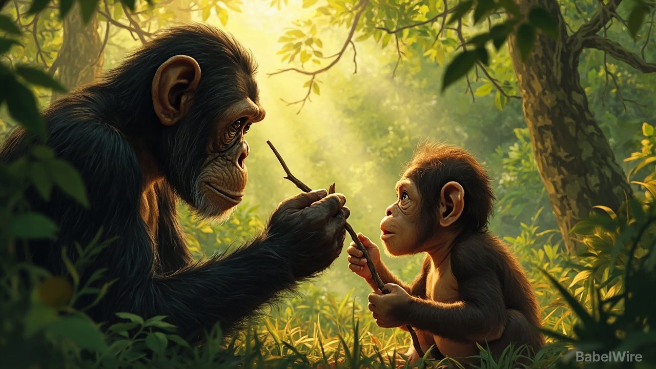 Chimps Deliberately Teach Their Offspring Tool Tricks by Handing Over Implements