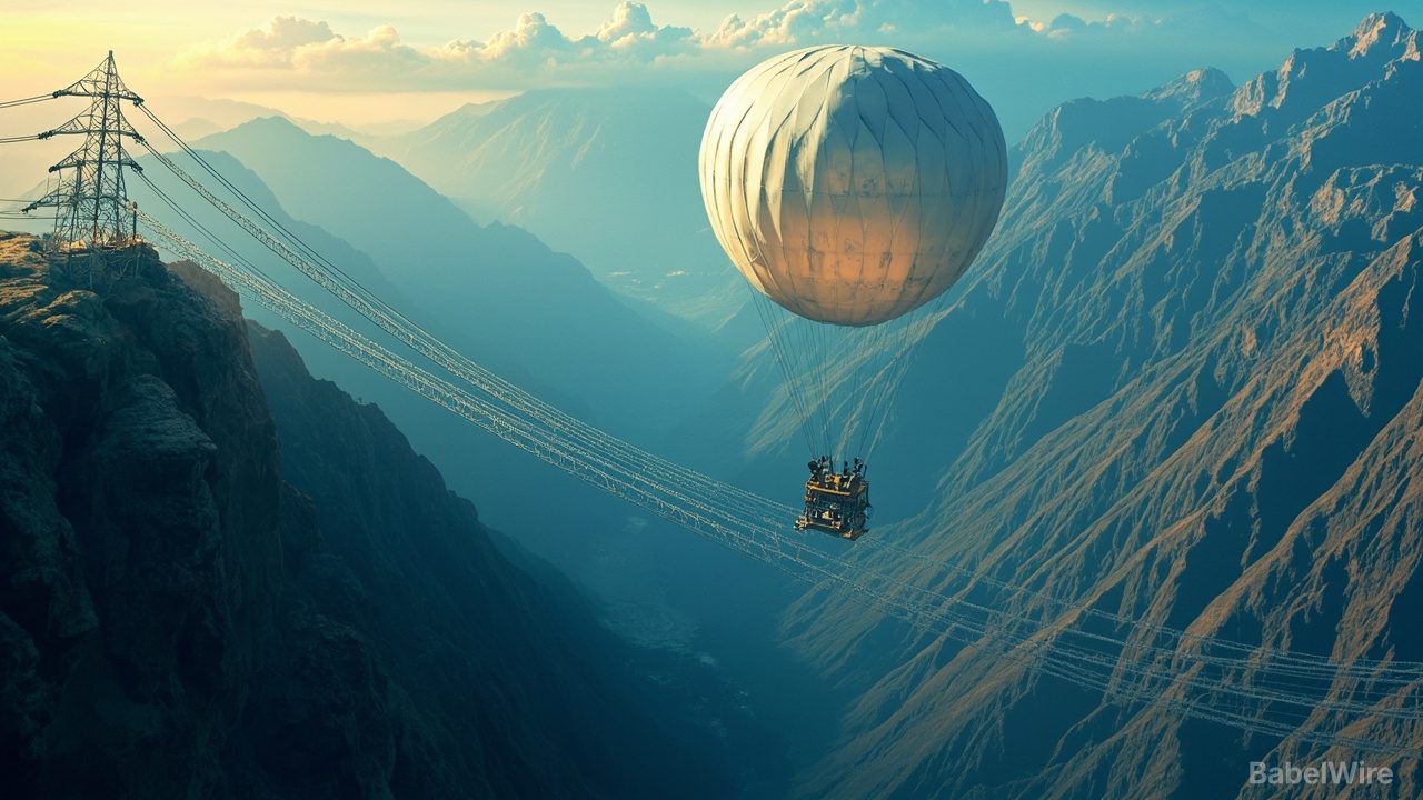 Heliumballons ziehen Stromleitungen durch Tibets Hochgebirge
