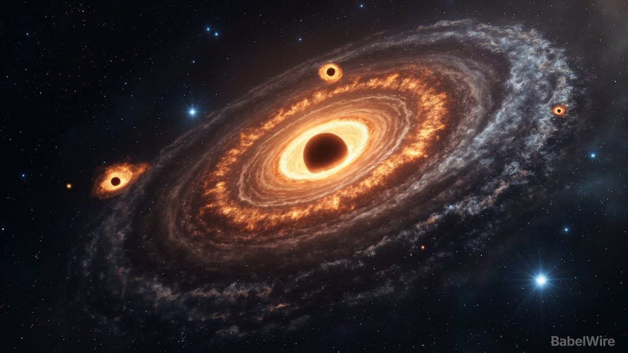 Weltpremiere: Drei aktive supermassereiche Schwarze Löcher in einer einzigen jungen Galaxie entdeckt